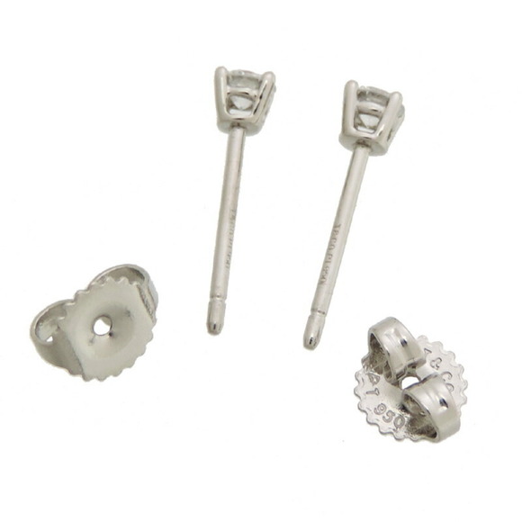 TIFFANY Solitaire Diamond Stud Ladies Earrings Pt950 Platinum - Picture 4 of 6